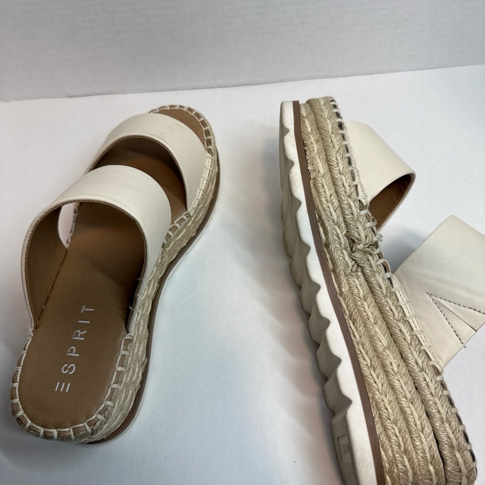 ESPIRIT Women's sz 7.5M Katalina Vanilla Wedge Platform Slip On Sandals Leather